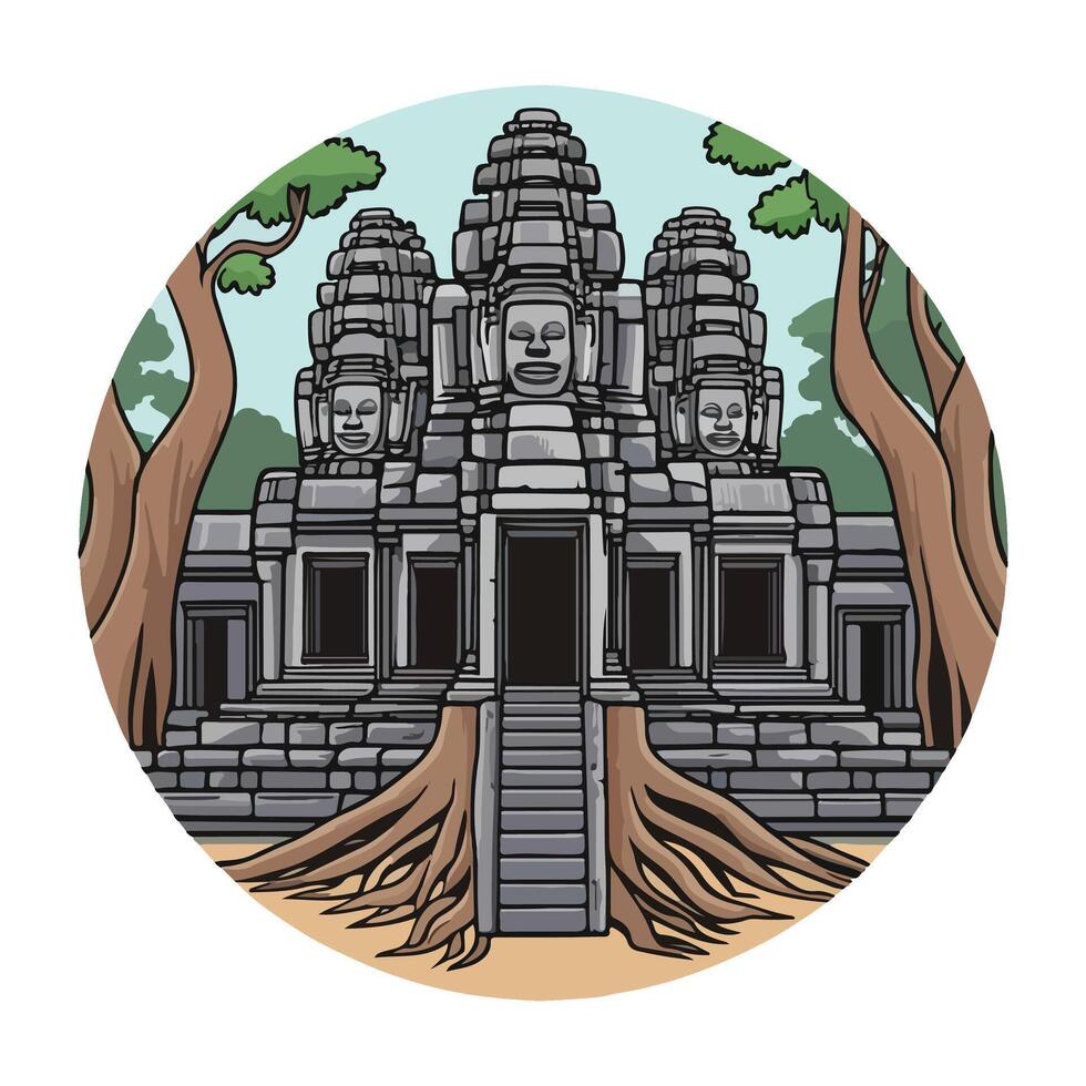 Angkor Ruins Neon Style vector