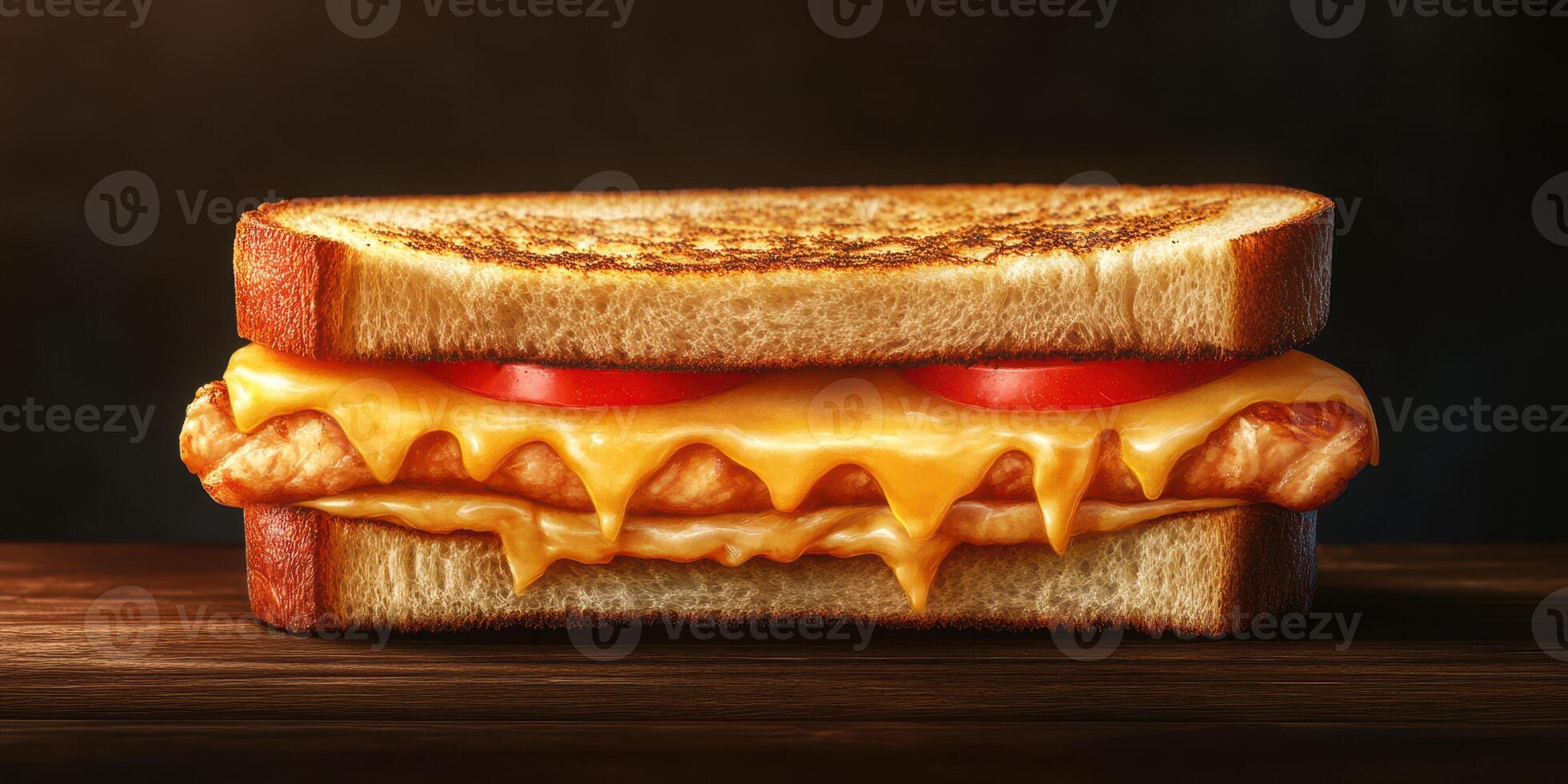 Grilled cheese sandwich with melted cheddar and fresh tomato slices on toasted bread photo