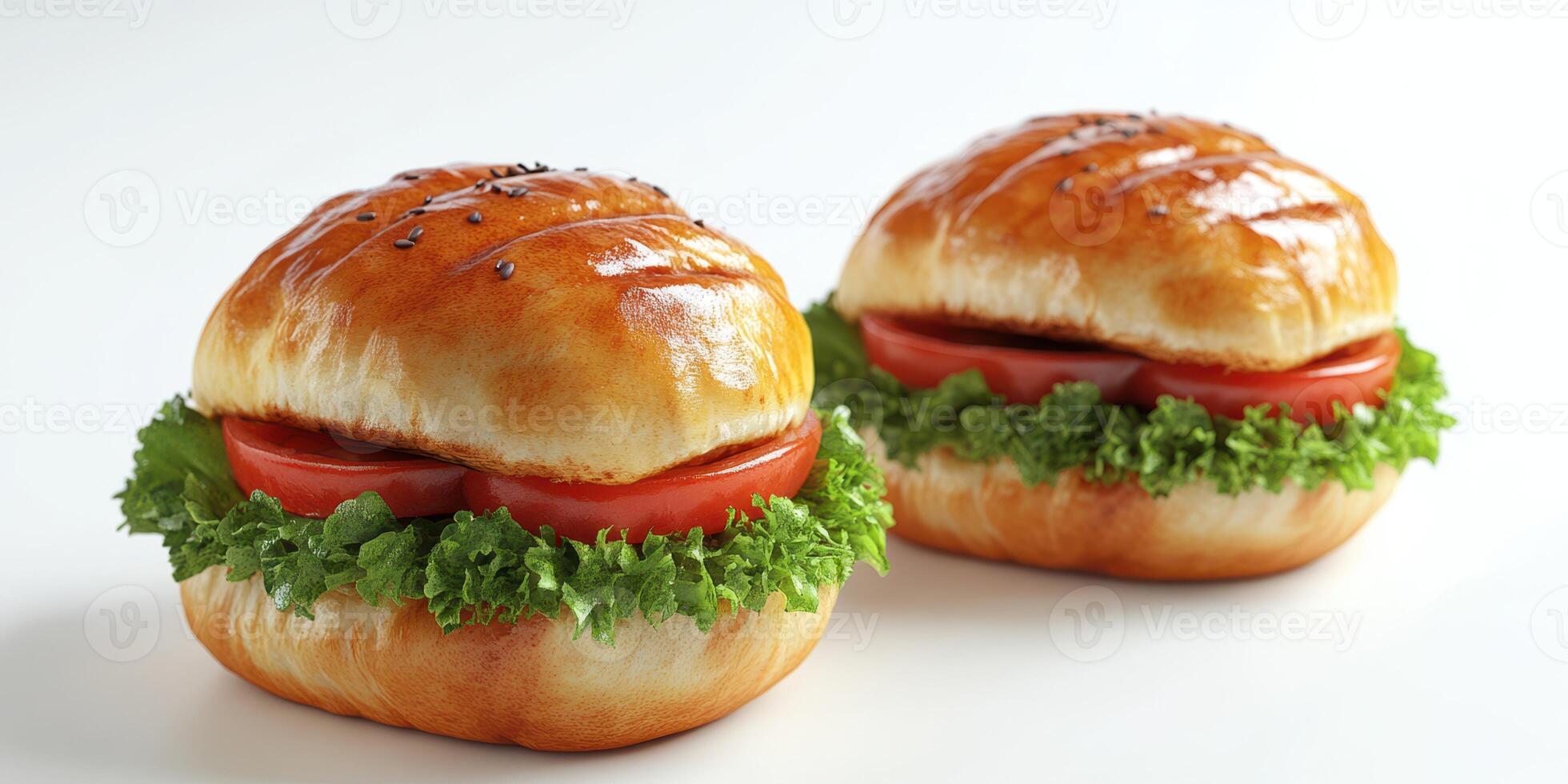 Freshly made burger buns with lettuce and tomato ready to be served at a casual dining setting photo