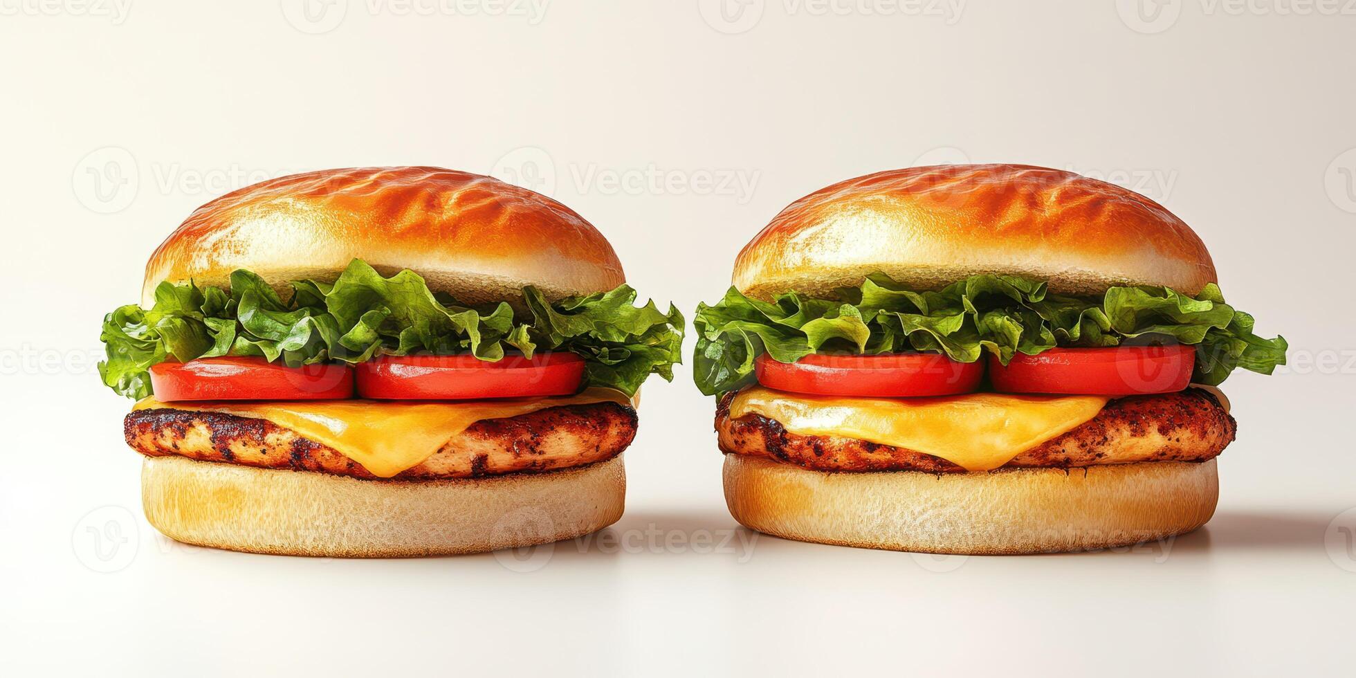 Deliciously crafted chicken sandwiches topped with fresh lettuce and tomatoes ready to enjoy photo
