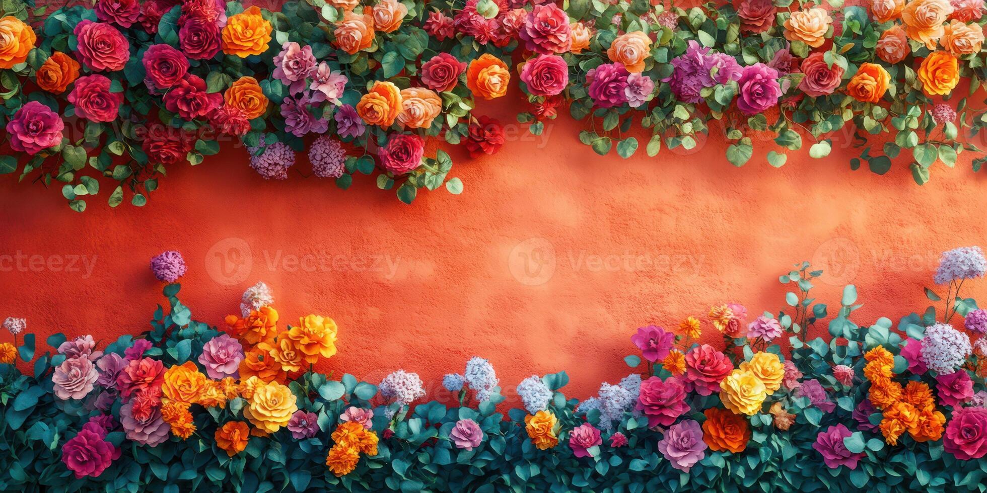 Colorful flower wall decoration transforms urban space with vibrancy and charm photo