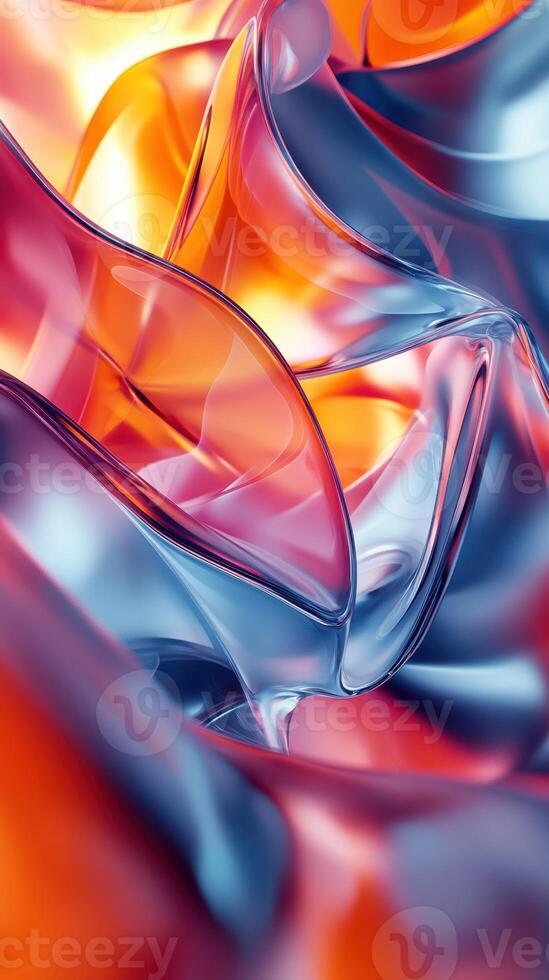 Colorful abstract composition featuring flowing translucent shapes in red and blue tones photo