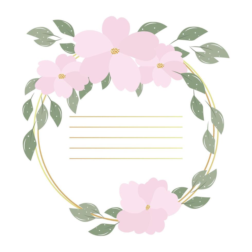 Floral frame with delicate pink flowers. Wedding invitation with space for text. Design for birthday, anniversary card vector