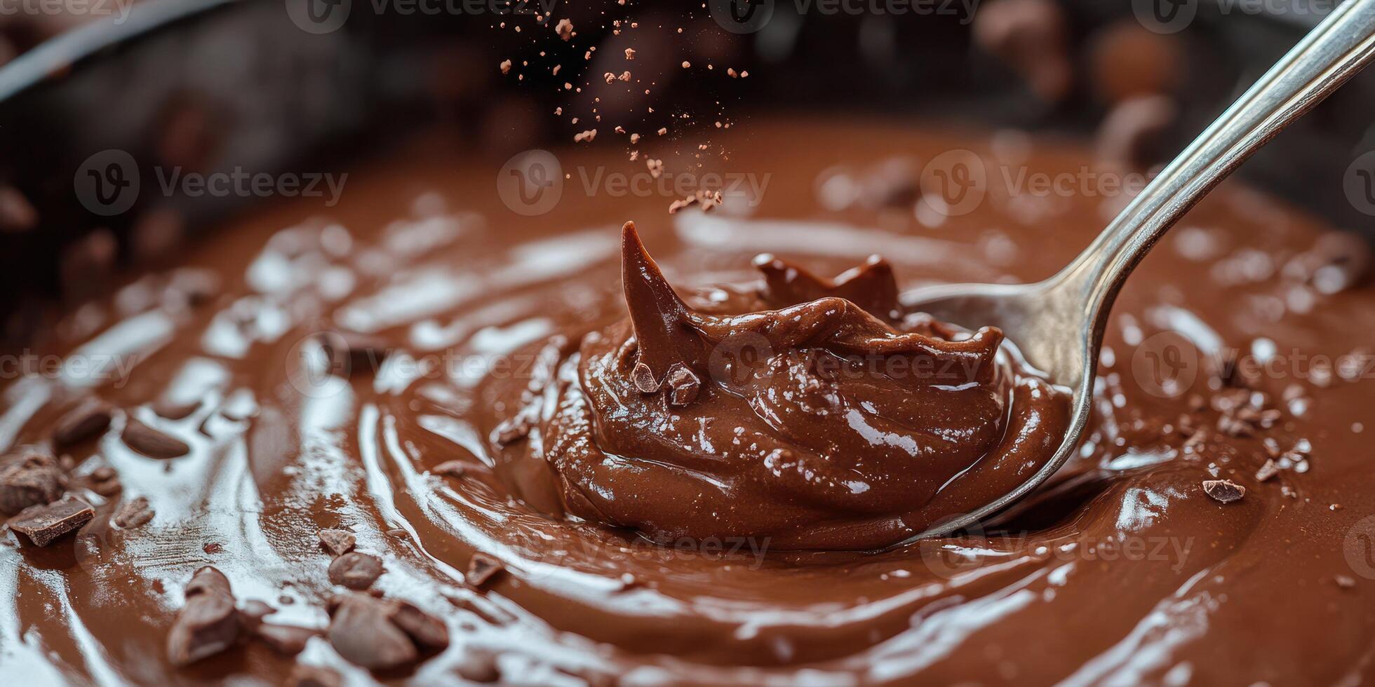 Rich chocolate mousse being stirred in a bowl in an inviting kitchen setting photo