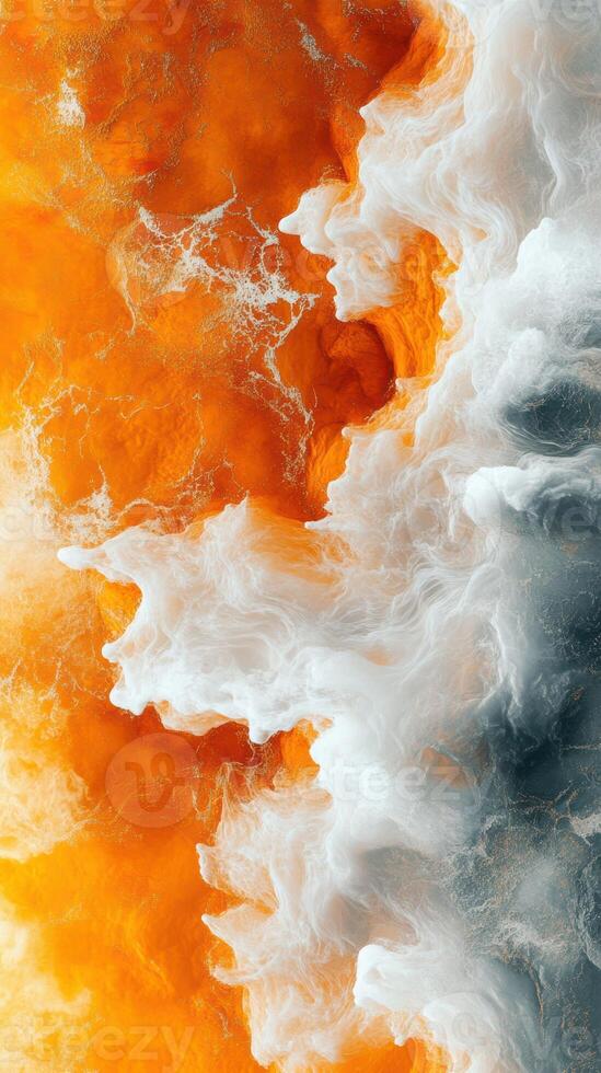 Swirling waves of orange and white capture the essence of a vibrant ocean at sunset photo