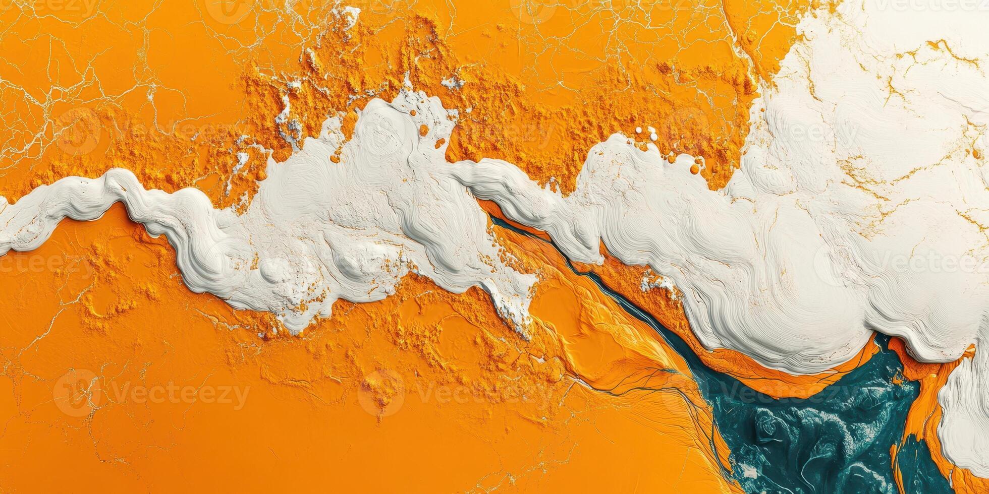 Unique abstract artwork blending vivid orange hues with textured white patterns showcasing fluid movement and natural forms photo