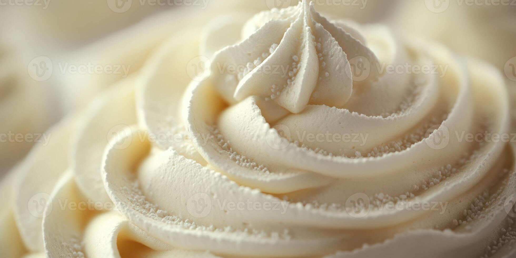 Frosted dessert with creamy swirls displayed on a white background at a bakery counter photo