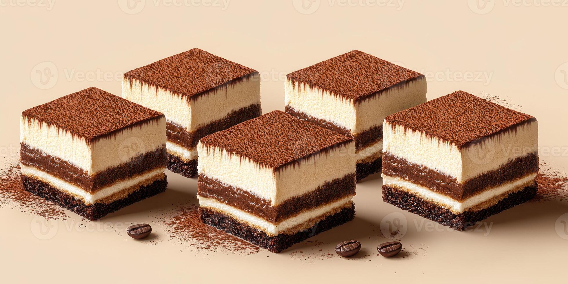 Layers of rich dessert displayed on a neutral background showcasing irresistible and creamy flavors photo