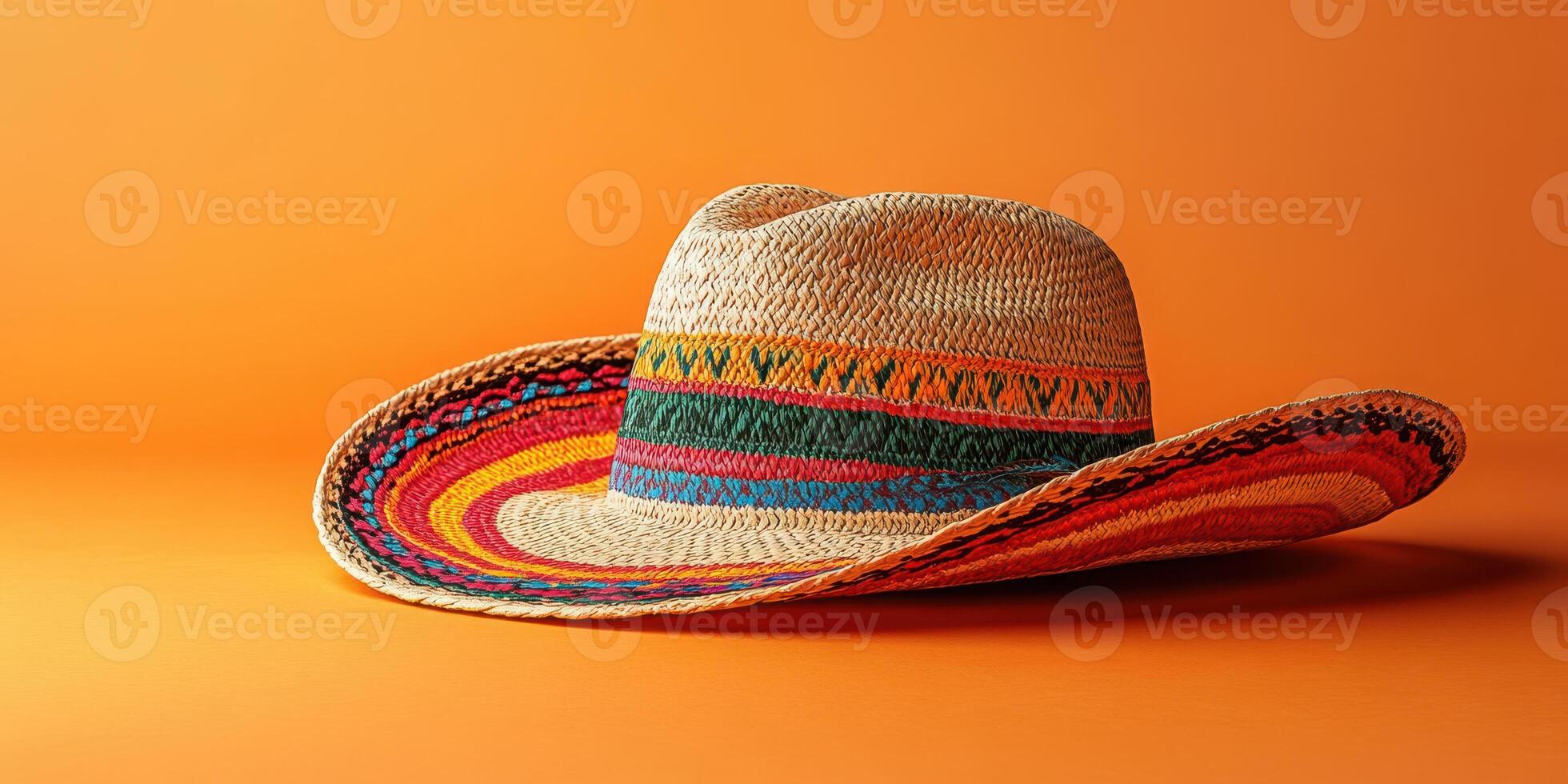 Colorful sombrero resting against a vibrant orange background with intricate patterns and textures photo