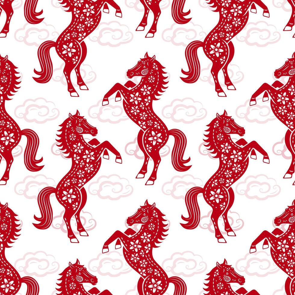Seamless pattern with Asian elements for happy Chinese new year of the Horse 2026 b vector