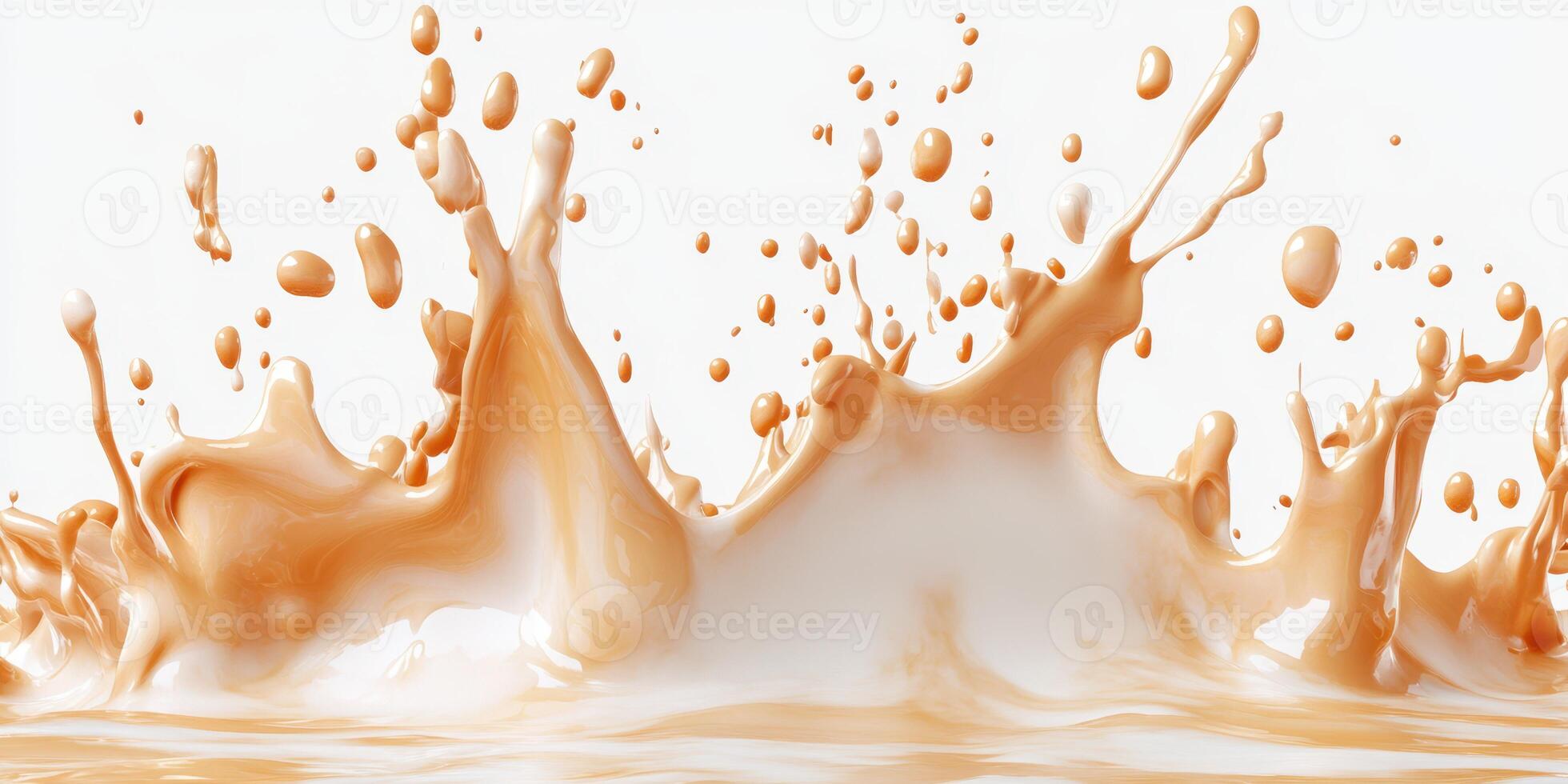 Liquid splash creates dynamic texture in creamy color against white background showcasing energy and fluid motion photo