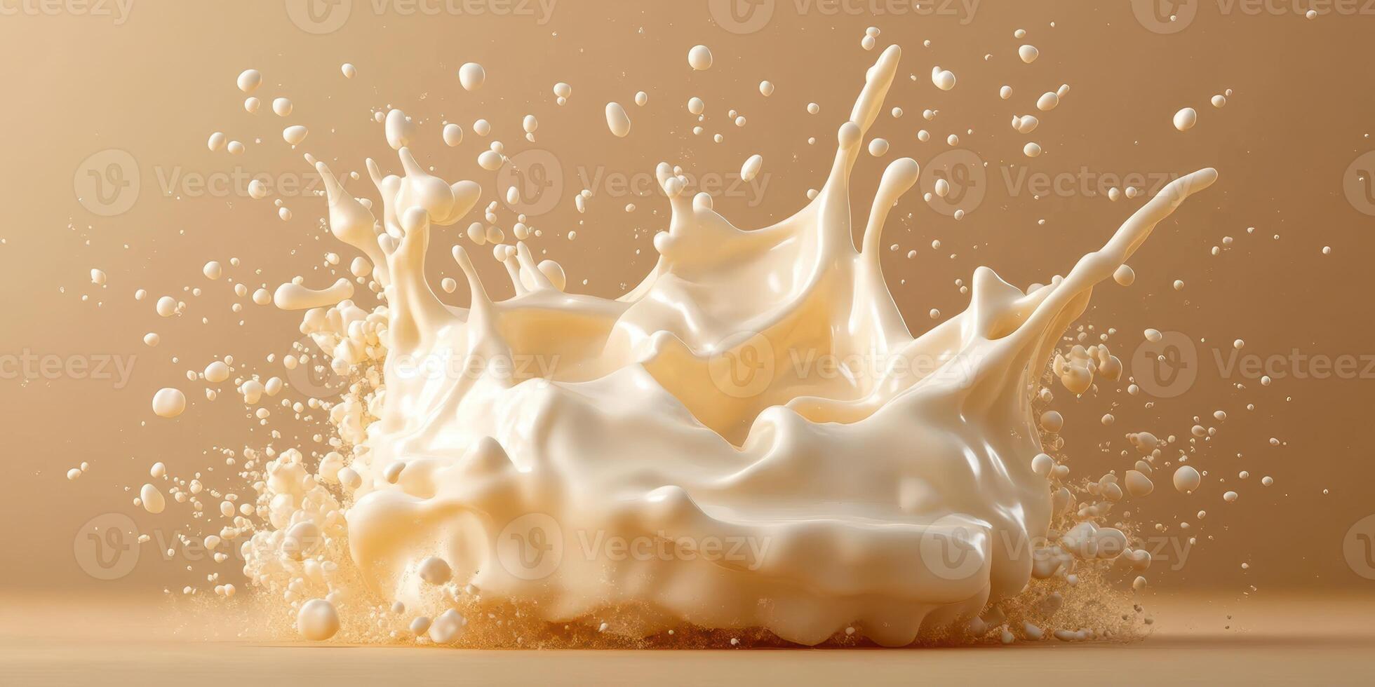 Dynamic splash of creamy liquid against a neutral background captured in a studio setting photo