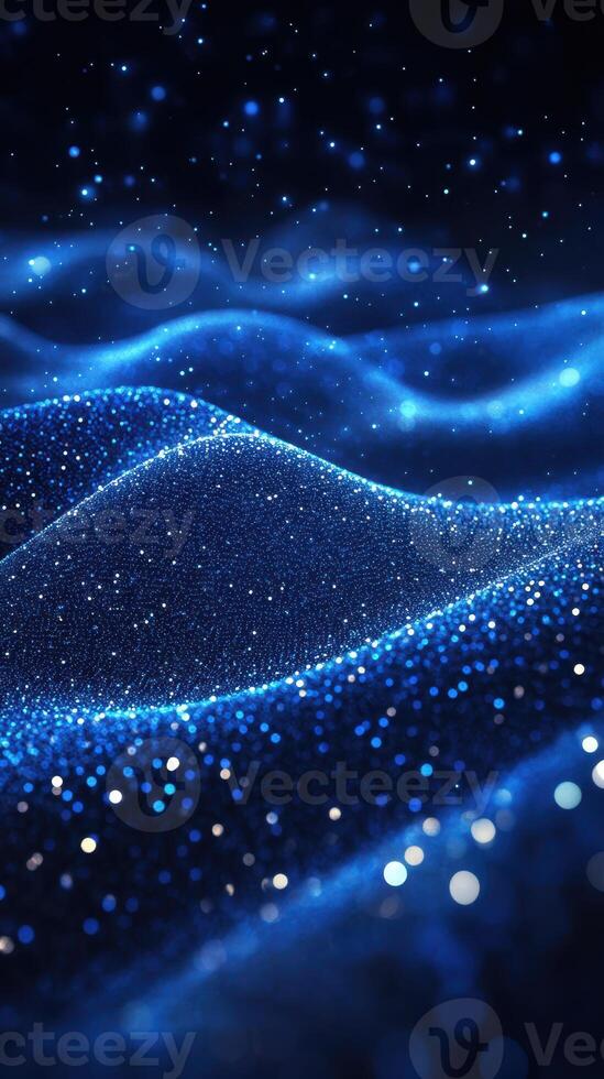 Colorful abstract waves of blue light creating a sparkling and dynamic texture in a dark space photo
