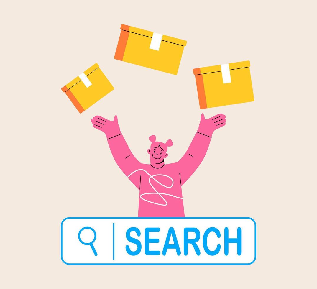 Online shipping concept. Web search bar and delivery. Colorful illustration vector