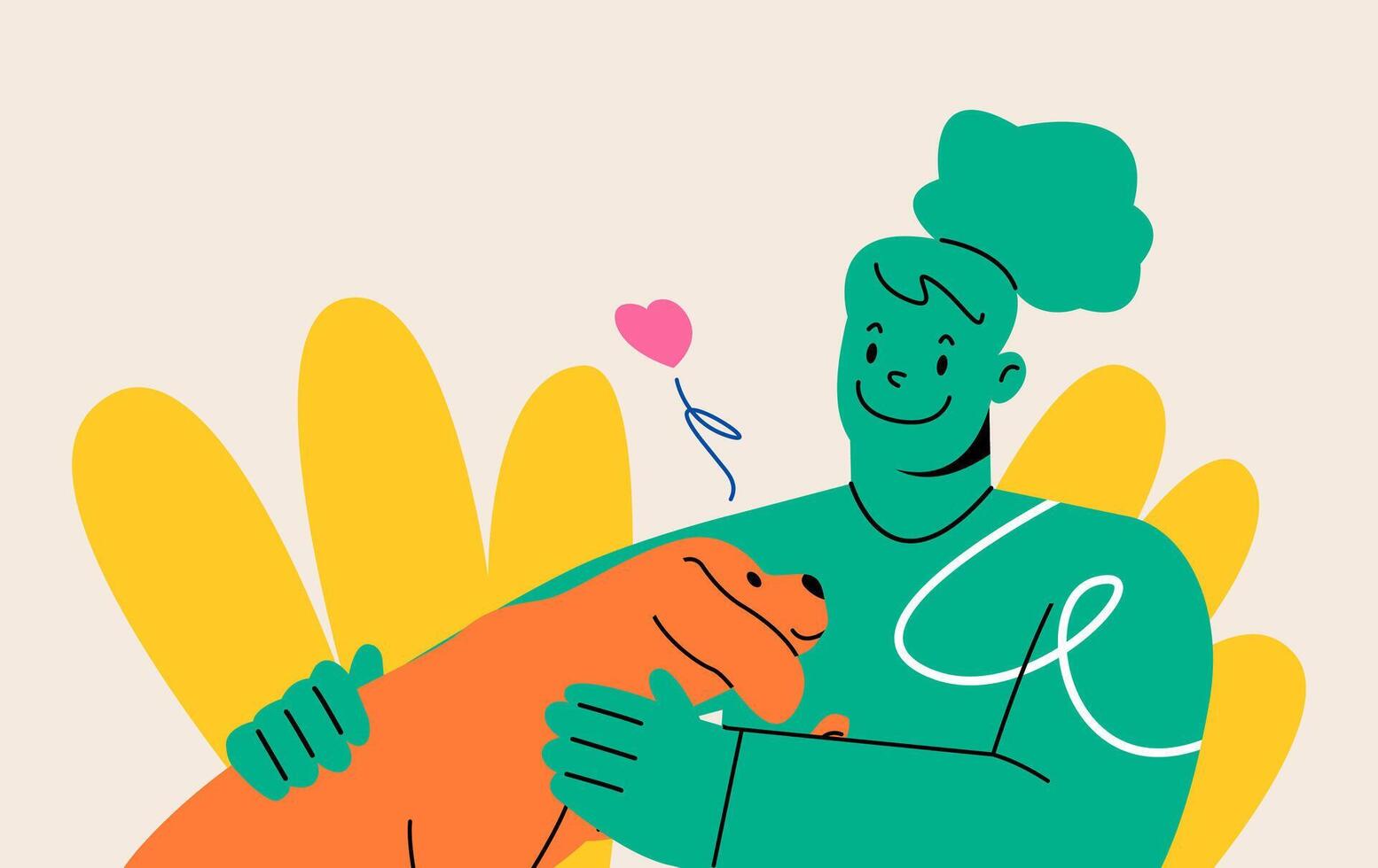 Young woman with her dog. Happy pet owner with dog. Colorful illustration vector