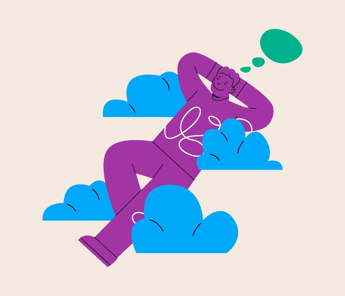 Smiling man dreaming of happy future. Colorful illustration vector