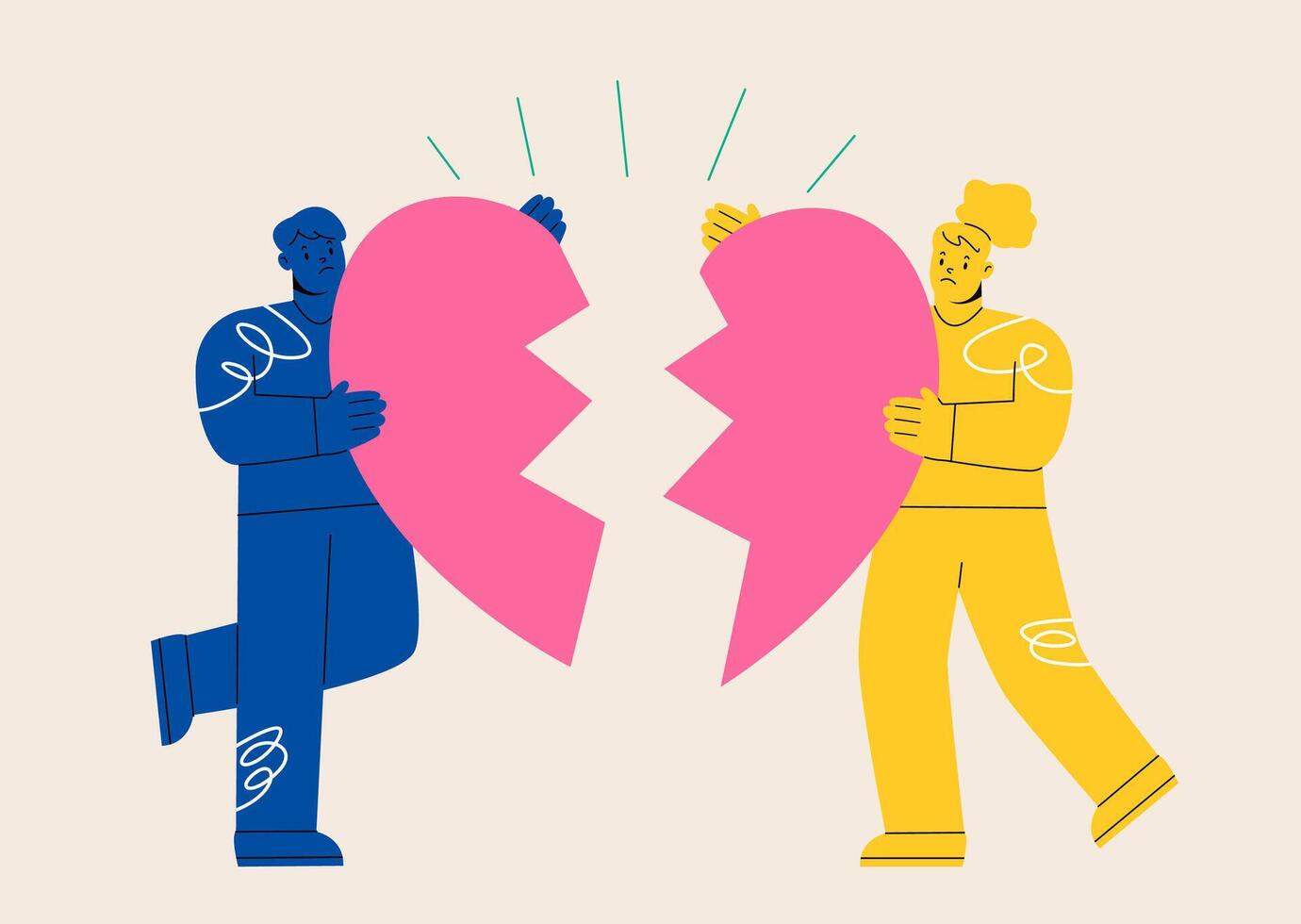 Man and woman carry halves of a heart. Colorful illustration vector