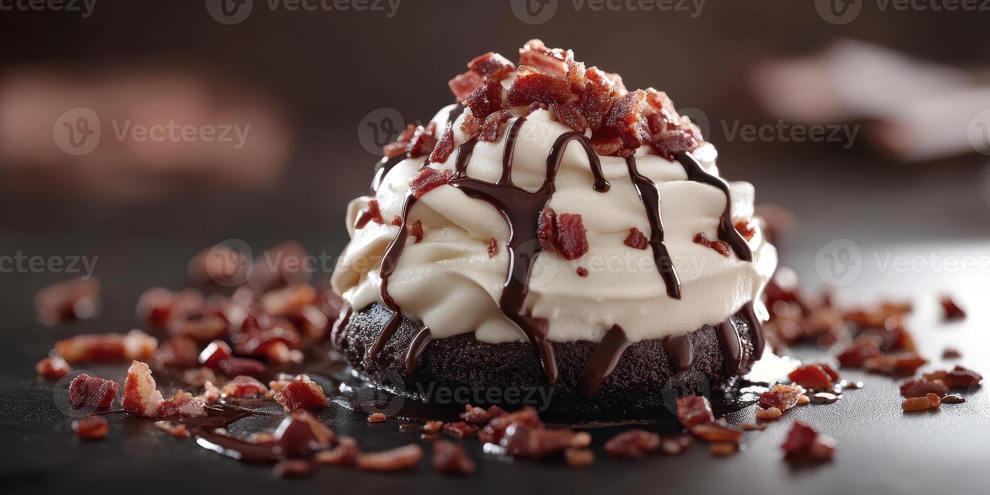 Decadent dessert featuring whipped cream, chocolate drizzle, and crunchy toppings in a cozy dining setting photo