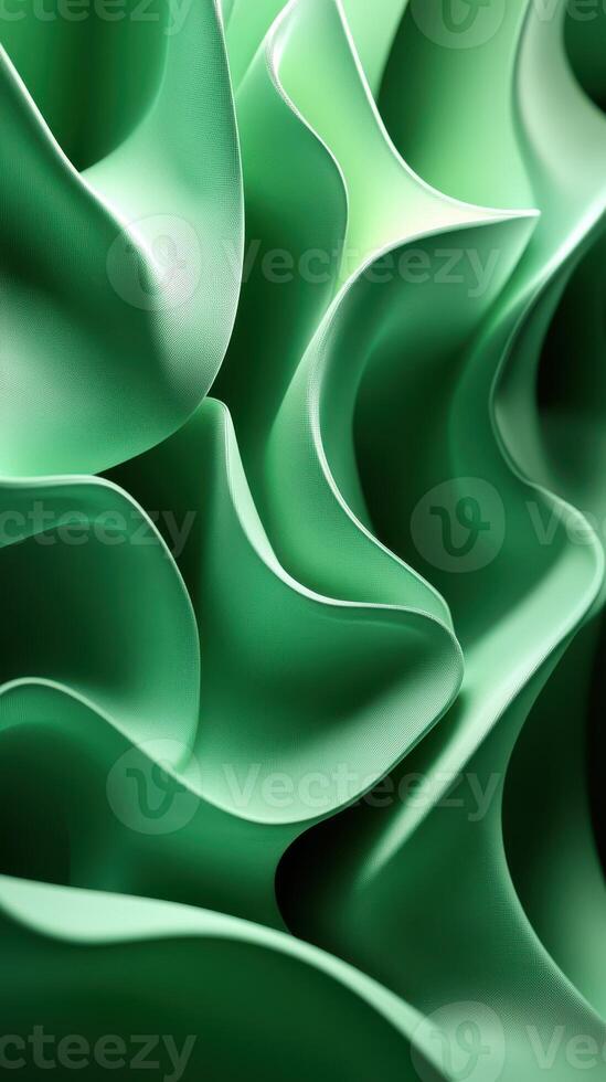 Curved green waves create an abstract pattern of flowing textures in a vibrant design photo