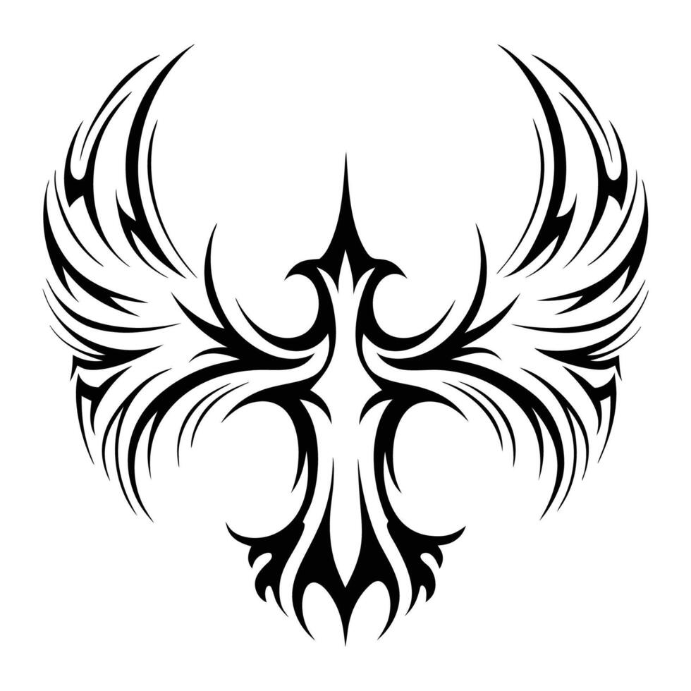 Minimalist Black Ink Phoenix Tattoo Tribal Firebird Design vector