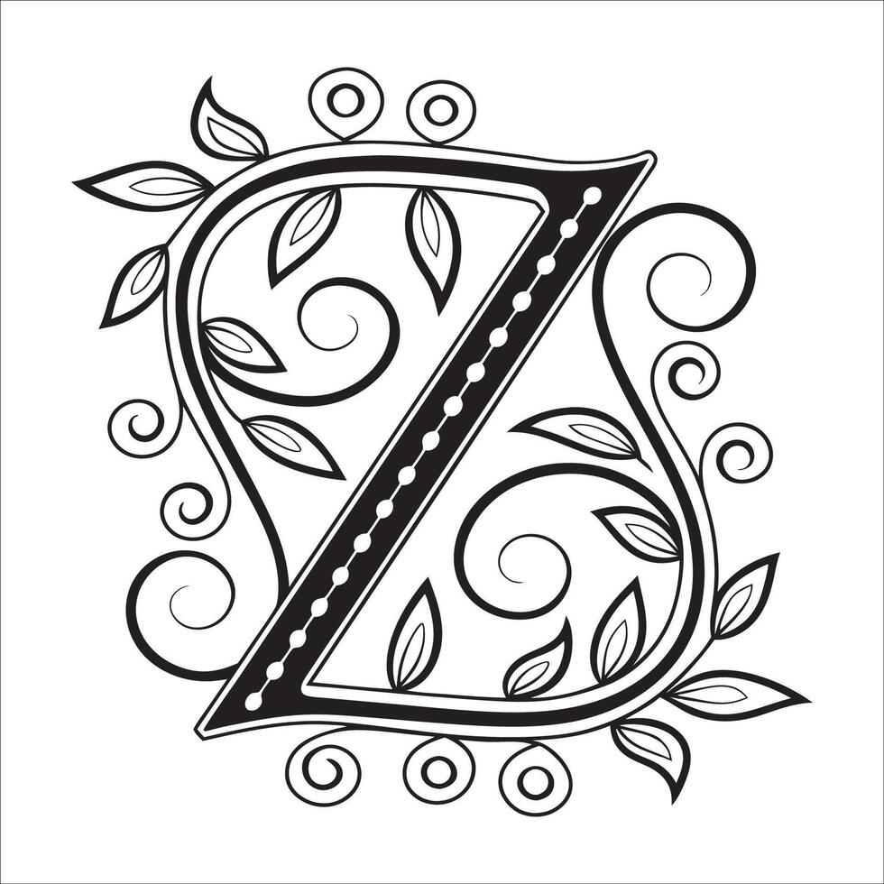 Elegant Ornate Letter Z Design with Intricate Swirls and Flourishes in Black and White Tribal, Baroque, and Calligraphic Typography. vector