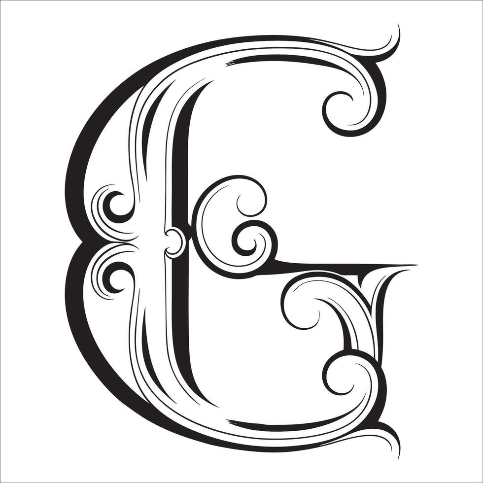Ornate Letter G Design with Intricate Swirls and Flourishes in Black and White Tribal, Baroque, and Calligraphic Typography Art. vector