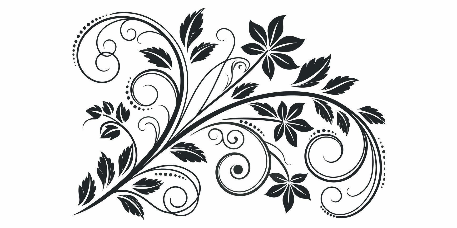 Intricate Black and White Vintage Pattern Swirling Floral Ornament for Prints vector