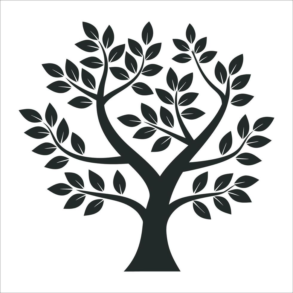 Tree Silhouette with Leaves Natural and Organic Design Concept vector