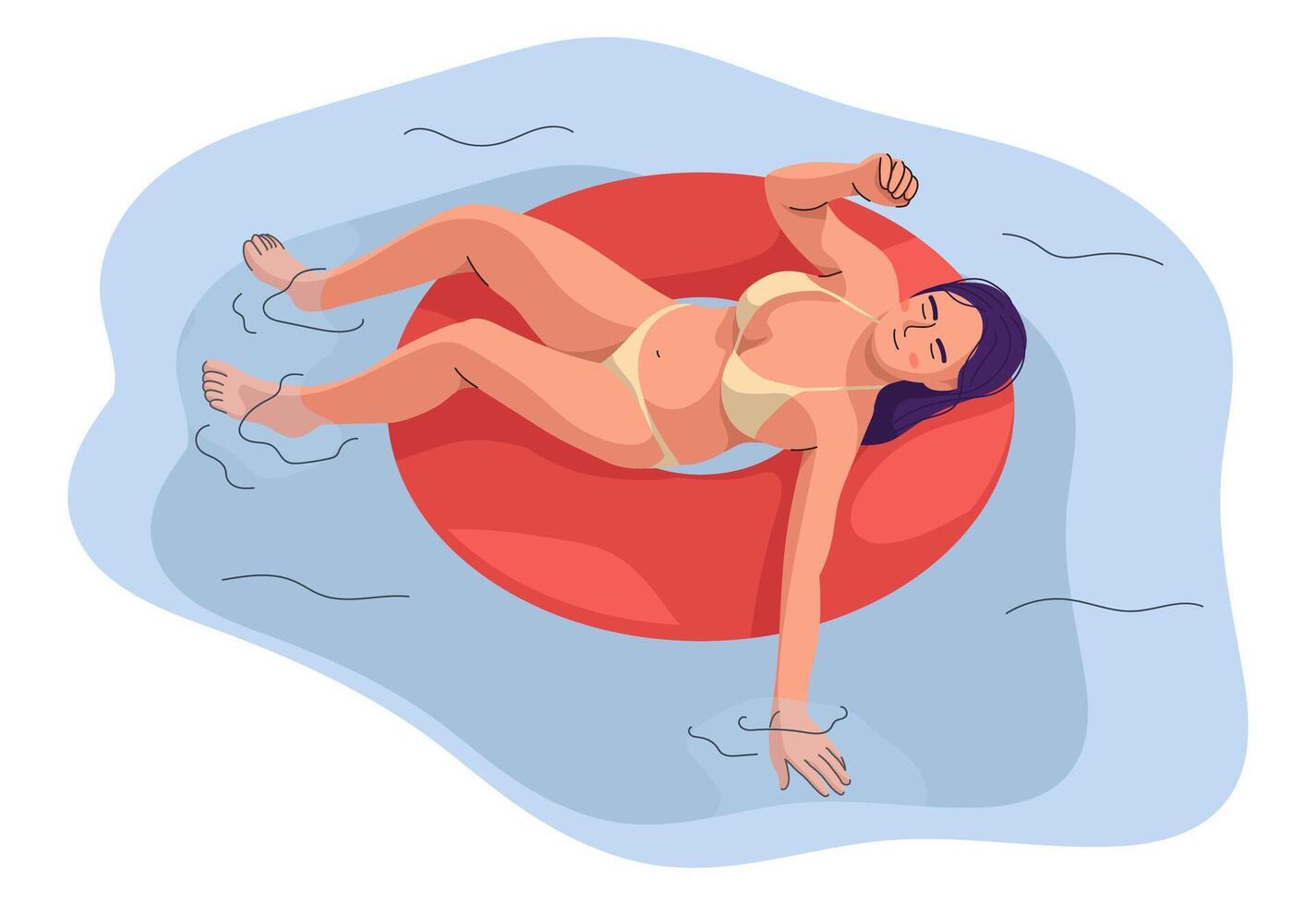 Woman Relax Floating On Rubber Ring vector