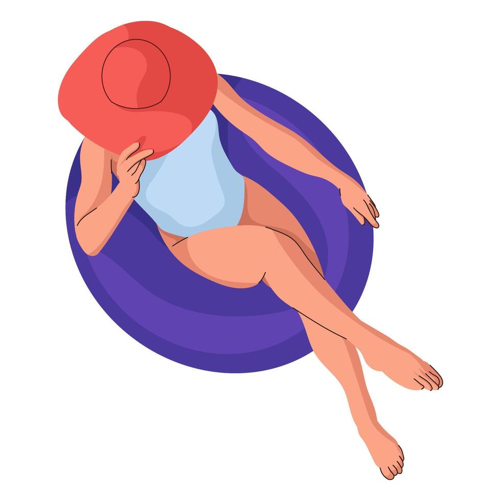 Fashionable Girl Floating On Rubber Ring vector