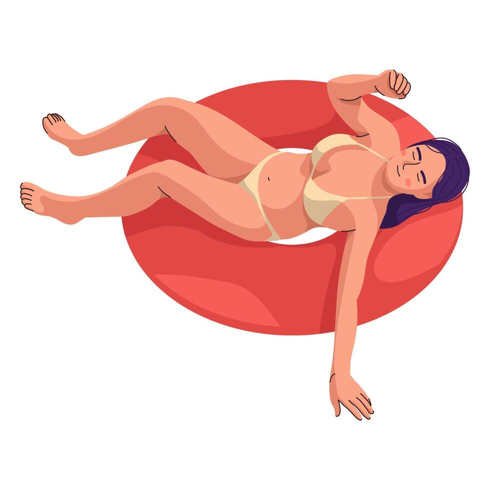 Girl Relax Floating On Rubber Ring vector