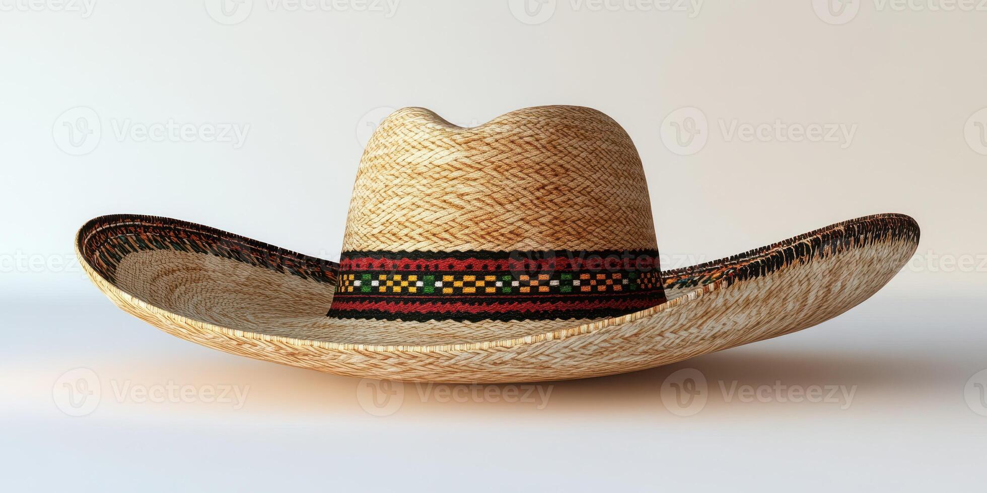 Traditional straw sombrero showcasing intricate craftsmanship and vibrant designs on a plain background photo