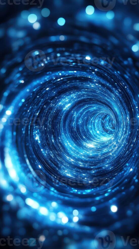 Swirling blue vortex with shimmering lights creating an illusion of depth and movement photo