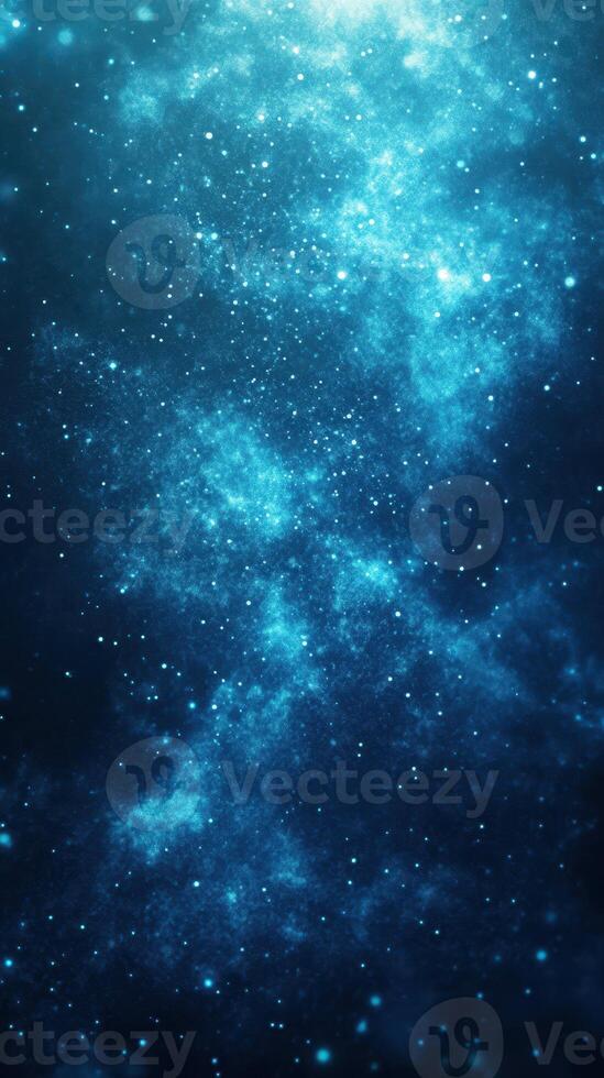 Vast night sky filled with shimmering stars and cosmic clouds illuminated in deep blue tones photo