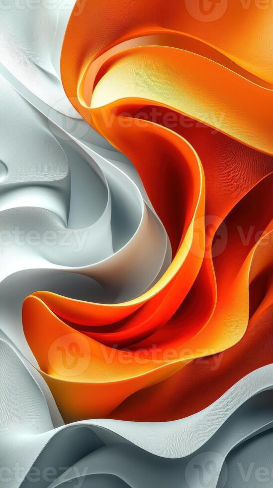 Abstract composition of vibrant orange and soft gray folds showcasing contrast and flow in design photo
