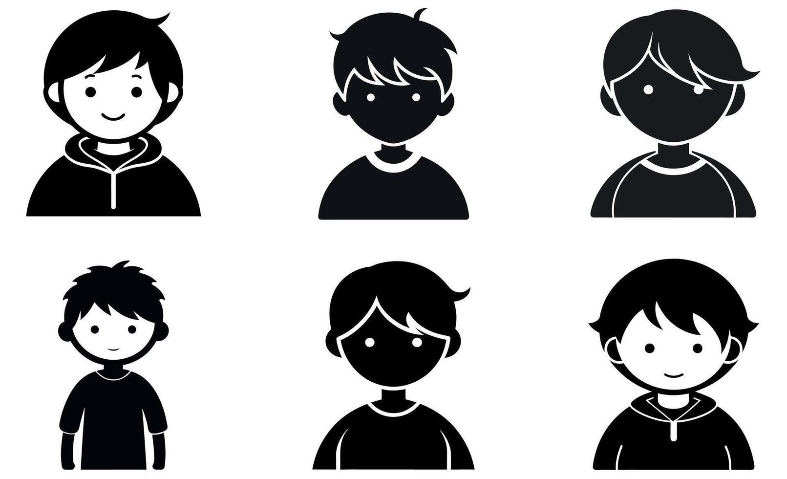 Simple Black and White Children Avatar Icons vector
