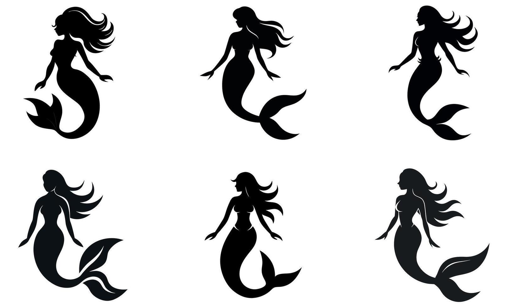 Silhouette Mermaids Set Against White Background vector