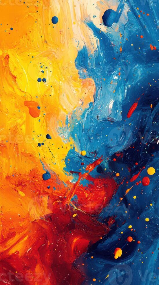 Colorful abstract art showcasing vibrant blue, orange, and red swirling patterns blending together in a dynamic display of creativity photo