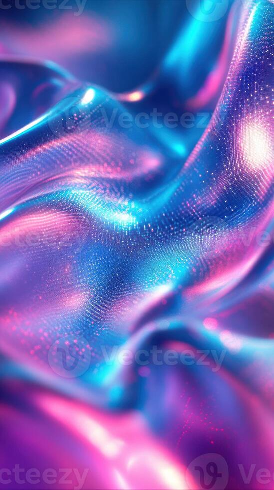 Colorful shimmering fabric displaying vibrant patterns and reflections in soft light captured during a close-up view photo