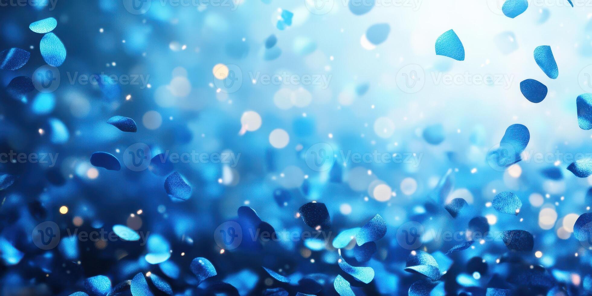 Sparkling blue confetti falls gracefully against a bright background creating a festive atmosphere for celebrations and events photo