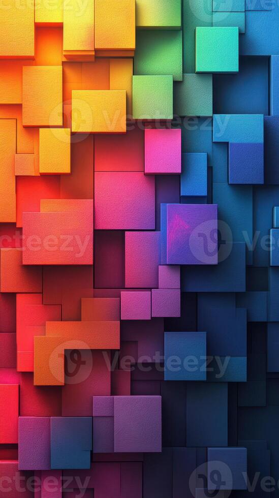 Colorful abstract composition of stacked square shapes creating a vibrant and dynamic visual experience photo