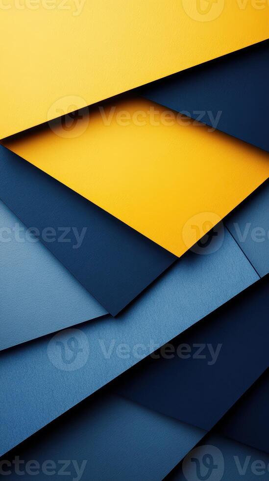 Colorful arrangement of layered paper in shades of blue and yellow displayed artistically on a flat surface photo