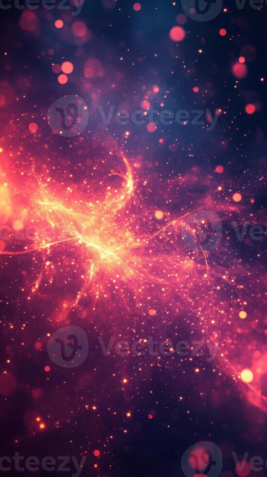 Vibrant cosmic abstract art showcasing swirling colors and luminous particles in a deep space environment photo