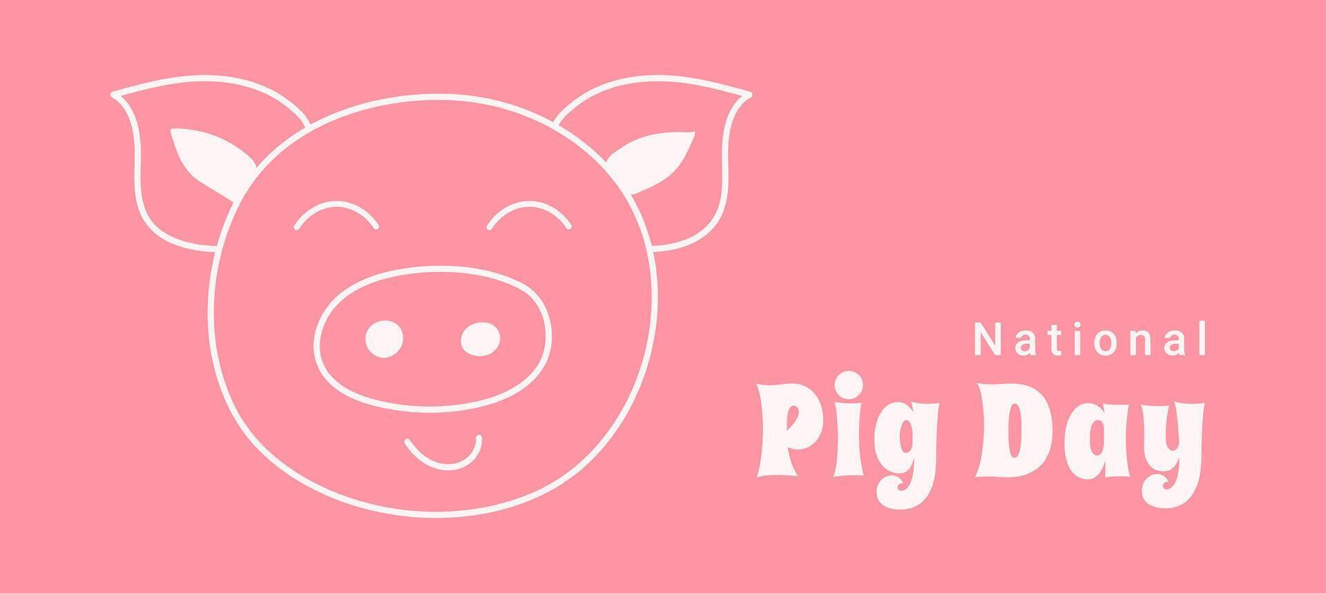 National Pig Day banner template. Minimalist background with hand drawn piglet in pink color vector