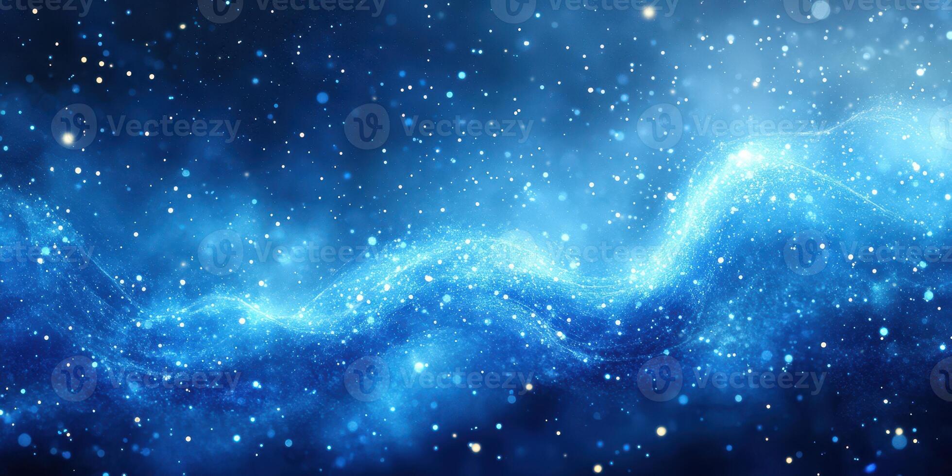 Starlit cosmic wave with sparkling particles in deep blue space environment photo