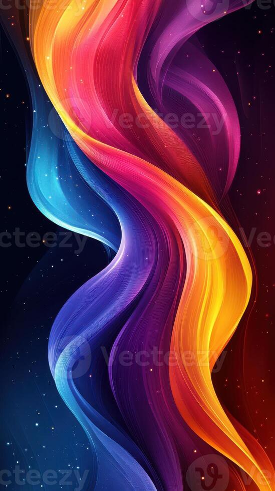 Colorful abstract waves dancing in a cosmic background of deep space hues photo