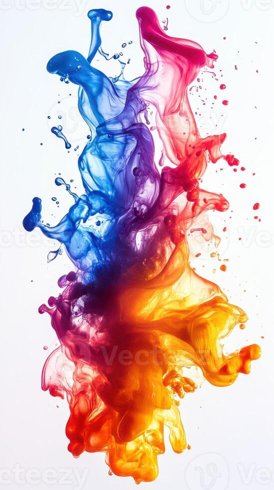 Colorful liquid abstract art swirling and blending in a vibrant display of blue, red, and orange tones photo