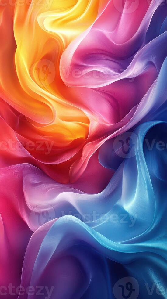 Colorful swirls of fabric create a vibrant abstract pattern in shades of orange, pink, and blue photo