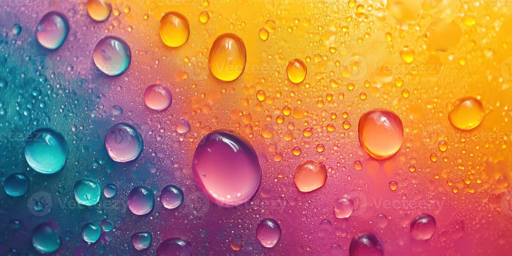 Vivid water droplets on colorful surface create a mesmerizing abstract design in vibrant shades photo