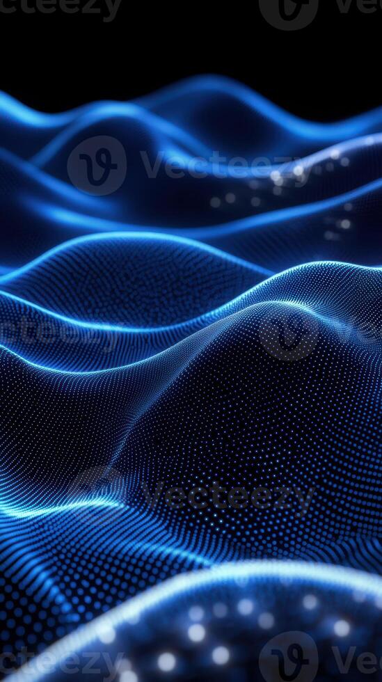 Abstract representation of glowing blue waves against a dark background in a digital context photo